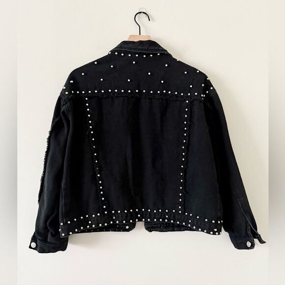No Brand Boutique Studded Cotton Denim Jacket in Black and Silver - Size S - Picture 3 of 5